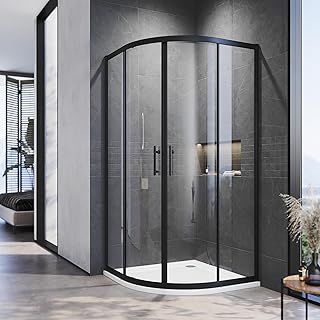 ELEGANT 900x900mm Black Quadrant Shower Enclosures 6mm Tempered Glass Safety Sliding Glass Shower Enclosure Cubicle Door Noble Design