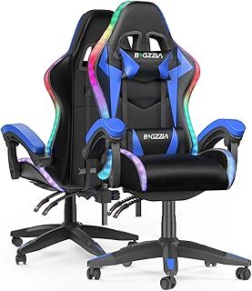 Gaming Chair with Led Lights, Video Game Chair, Ergonomic RGB Gaming Chair for Adults, Height Adjustable Reclining Computer Chair with Headrest and Lumbar Support (With RGB, Blue)