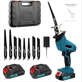 Reciprocating Saw, 0-4000 RPM Variable Speed Reciprocating Saws, 21V Cordless Wood Saw Electric, Electric Saws to Cut Wood, for Metal PVC Cutting with 2 Batteries, 8 Blades
