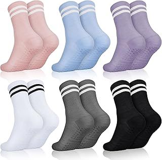 6 Pairs Grippy Socks Ladies, Non Slip Yoga Socks Pilates Socks Pilates Grip Socks with Grips for Women Dance Barre Ballet Home Workout Sports Fitness