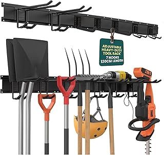Green Haven Heavy Duty 48-inch Garden Tool Rack – Customisable Wall-Mounted Garage Tool Organiser with 7 Adjustable Hooks, Holds Up to 200KG, Ideal for Garden, Workshop & Shed Storage Solutions