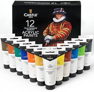 Castle Art Supplies 12 Large 75ml Acrylic Paints Set Tubes for Adults Artists Children Kids | Ideal Acrylic Paint Sets for Crafts Canvas Wood Ceramic Fabric and Nail Art Painting