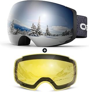 Odoland Unisex Ski Goggles for Men, Women and Boys - Frameless Snowboard Goggles With Magnetic Interchangeable Lens, UV Protection, Anti-fog, Helmet Compatible for Skiing