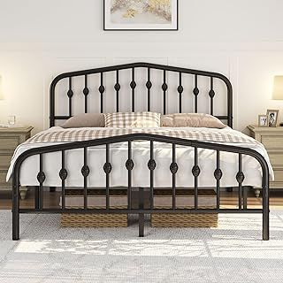 Yaheetech 5ft King Bed Frame Slatted Metal Bed with Crown-inspired Design Headboard/Spacious Under-bed Storage Black King Bed
