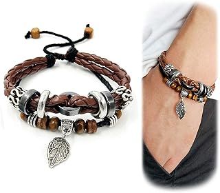 Multilayer Adjustable Leather Woven Braided Bangle Cross Bracelet Leaf Wrist Cuff Wristband