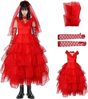 Beetle Lydia Costume Juice Bride Gothic Wedding Dress Suit With Wig Red Lace Gloves Women Halloween Cosplay Outfit
