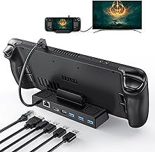 Benazcap Docking Station for Steam Deck OLED 2023/Steam Deck 2021, 4K@60Hz HDMI 2.0, Gigabit Ethernet Port, 3 USB A 3.0 5Gbps Data Ports, 65W Power Delivery, Compatible with Valve Steam Deck Console