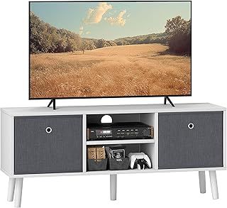 HOMCOM TV Cabinet Stand Unit for TVs up to 50" Flat Screen with Foldable Drawers and Shelves, Entertainment Centre for Living Room, Bedroom White and Grey