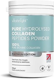 Collagen Powder for Women & Men 500g, 50 Servings Highly Bioavailable Hydrolyzed Collagen, Pure Collagen Peptides Powder High Strength Collagen Supplements for Women. VitaBright Bovine Collagen Powder