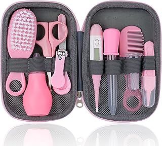 Baby Grooming Kit, 10 Pcs Newborn Healthcare Accessories, Portable Baby Essentials Set with Hair Brush Comb Nail Clipper Thermometer for Nursery Infant Girls Boys