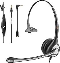 Wantek Headset with Microphone 601N, 3.5mm Headphone with Noise Cancelling Microphone, Single-Ear Computer Laptop Smartphone Headset with Mic for Call Center Online Conference Teams Meeting