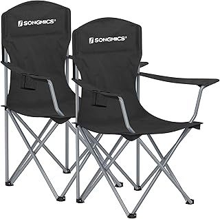 SONGMICS Set of 2 Folding Chairs, Camping Chairs, Comfortable Heavy Duty Structure, Max. Load 150 kg, with Drink Holder, Outdoor Chair