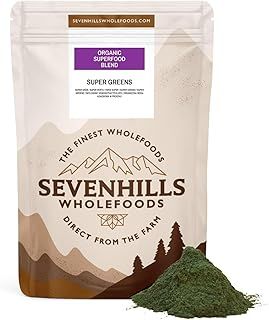 Sevenhills Wholefoods Organic Super Greens Blend 200g with Spirulina, Chlorella, Wheatgrass, Barley Grass | Supports Skin, Immunity & Reduce Tiredness | 40 Servings | UK Made