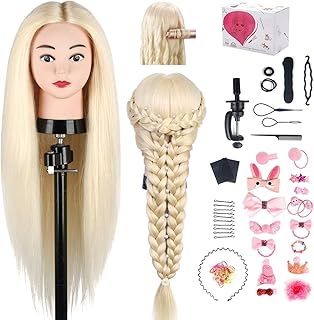 TwoWin Hairdressing Training Head, 24 Inch 80% Real Hair Manikin Cosmetology Doll Head Mannequin Hair Styling with Clamp Stand and Accessories, Blonde, Suitable for Straightening, Curling, Perming