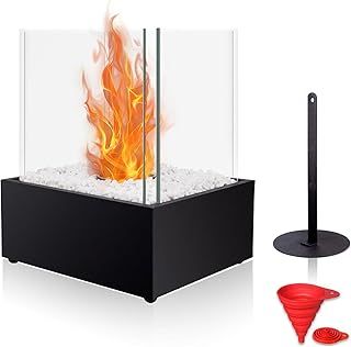 BRIAN & DANY Square Tabletop Bio Ethanol Fireplace with Pebbles and Fire Killer
