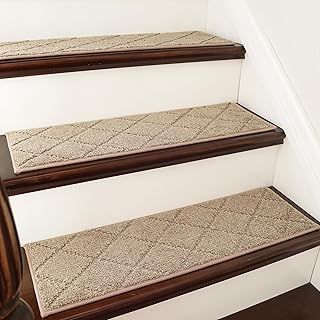 COSY HOMEER Edging Stair Treads Non-Slip 22 x 70cm(4PCS), Indoor Carpet Treads for Kids, Elders and Dogs, Machine Washable, 100% Polyester, TPE Backing, Beige