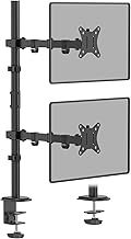 Dual Monitor Stand- Vertical Stack Monitor Desk Mount for Two Screens Up to 32 Inch Height Adjustable Screen Supports with Swivel, Tilt, Rotation, C-Clamp and Grommet Bases
