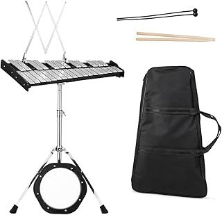 Maxmass 30 Note Foldable Glockenspiel Xylophone, Height Adjustable Percussion Musical Instrument with Music Stand, 2 Mallets and Carrying Bag, Professional Glockenspiel for Kids Adults Beginner