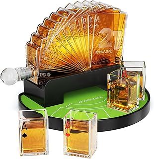 Kollea Blackjack Whiskey Decanter Set, 37.2 Oz Whiskey Decanter with 4 Glasses, Casino Style Decanter for Liquor, Christmas Birthday Gifts for Men, Dad, Boyfriend, Blackjack Game Night Essentials