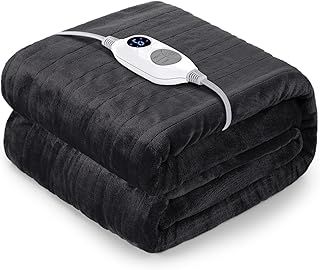 Electric Blanket Heated Throw Blanket, Double & King Size 𝟏𝟓𝟎𝐱𝟐𝟎𝟎𝐜𝐦 Soft Flannel, 6 Heat Levels Fast Heating, 1 to 10 Hours Auto-Off Detachable Controller, Machine Washable Grey