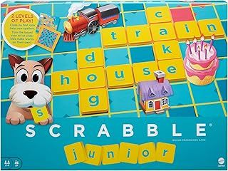 Mattel Games Scrabble Junior Kids Crossword Game with 2-Games-in-1, 2-Sided Game Board for 2 to 4 Players Ages 6 to 10 Years Old, Y9667