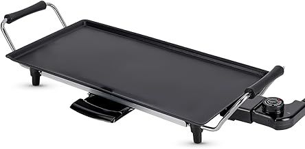 Geepas Teppanyaki Grill – Smokeless, Non-Stick, Adjustable Temperature - Easy-To-Clean, Removable Grease Tray, detachable cord – Indoor BBQ, Large Cooking Surface for Pancakes, Barbecue, Eggs and More
