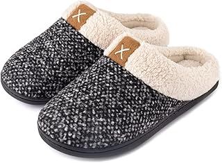 ULTRAIDEAS Ladies' Cozy Memory Foam Slippers Fuzzy Wool-Like Plush Fleece Lined House Shoes w/Indoor, Outdoor Anti-Skid Rubber Sole