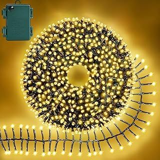 Christmas Cluster Lights 2.5M 200LED Christmas String Lights Christmas Lights Battery Operated Fairy Lights with 8 Modes Waterproof Christmas Tree Lights for Outside Indoor Decorations(Warm White)