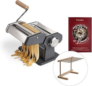 Springlane Kitchen Manual Pasta Maker, Stainless Steel - Nonna, Includes Recipe Booklet, Pasta Dryer & 3 Cutting Attachments for Spaghetti, Lasagna, Tagliatelle