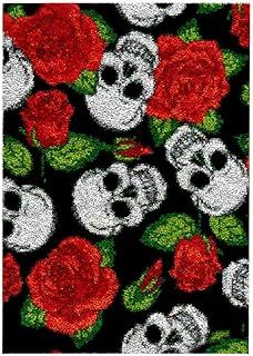 Latch Hook Kits for Kids and Adults, DIY Latch Hook Rug Kit, Cross Stitch Rug Making Kit, Carpet Making Crochet Kits Embroidery Kits Needlework Crafts for Home Decor, 50X38CM, Flowers and skeletons