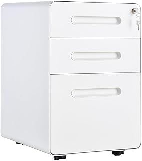 Vinsetto Lockable File Cabinet with 3 Drawers, Vertical Office Drawer for A4, Letter, Legal Size, Anti-tilt Design, Pre-Assembled Body, White