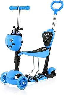 Dripex 5-in-1 Kids Scooter Toddler Scooter with Flashing Led Light Up Wheels 3 Wheels Kick Scooter with Adjustable Handlebar Removable Seat and Push Handle