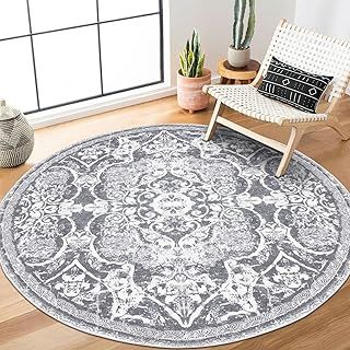 Enyhom Vintage 120cm Round Area Rug, Luxury Floral Pattern Floor Rug, Machine Washable Boho Carpet Floor Mat, Non Slip Soft Circle Carpet Rug for Bedroom Living Room Kitchen Home Decor