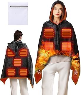 Heated Shawl Blanket with Zipper Detachable Hat,USB Electric Nine Heated Areas 3 Levels Temperature 2024 Upgraded Thick Fast Heating Portable Heated Blanket Throw For Home Office 150 x 85 CM