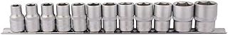 Draper 1/2" 12 Piece Square Drive Metric Socket Set | Micrometre Reversible Hand Tool | Chrome Vanadium Steel Sockets Mechanics Car Tools | Metal Rail | 16402