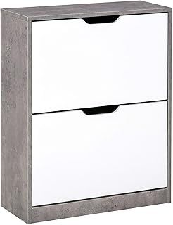 HOMCOM Two Drawer Shoe Cabinet Home Storage Organiser w/Groove Handles Adjustable Shelves Modern Boxy Rack Hallway Bedroom Furniture