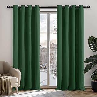 Deconovo Blackout Curtains Thermal Insulated Curtains Eyelet Curtains Energy Saving Curtains for Living Room Dark Green W55 x L70 Inch Two Panels