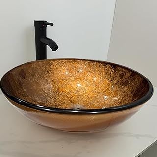 Nidda Bathroom Glass Cloakroom Basin Hand Washing Sink, Modern Design Gloss Golden Countertop Basin Cloakroom Sink for Bathroom Glass Bowl Basin Sink 42x14x42cm WxHxL