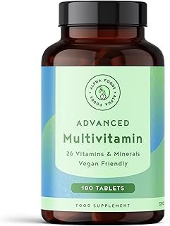 Multivitamins & Minerals - 180 Vegan Multivitamin Tablets for Men and Women - 26 Essential Active Vitamins & Minerals with Vitamin D, B12, VIT C, Magnesium and Zinc - Made in The UK - Alpha Foods