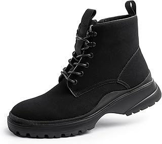 Cusolemore Men's Dress Boots Sports Casual Motorcycle Boots Ankle Bootie Zipper Fashion Biker Oxford Lace Up Boot, Lightweight Stylish BLACK 7.5