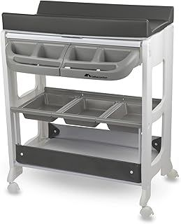 Bebeconfort Dolphy, 2-in-1 Bathing & Baby Changing Table, 0 - 12 Months (max. 11kg), Easy to Move with 4 Wheels, Multiple Storage Compartments, Padded Changing Mattress, Easy Tub Drainage, Grey Mist