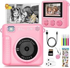 Kids Camera Instant Print, HD Digital Camera for Girls Boys, Birthday Gift Video Recorder Cameras with Color Pens for DIY, 3 Rolls Print Paper & 32GB SD Card, Photo Creator Instant Camera Pink