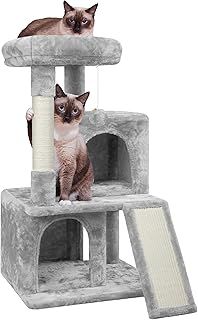 Yaheetech 91cm Cat Tree Cat Tower with Double Condo Cat Scratching Post Dangling Ball for Kittens Cats, Light Grey