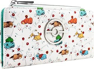 Eevee Sleeping Starter Characters in Flowers White Coin and Card Clutch Purse