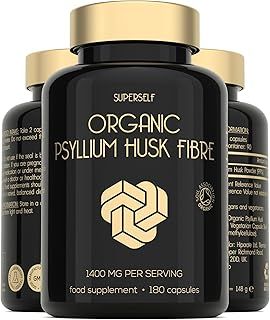 Organic Psyllium Husks Capsules 1400mg - Fibre Supplement for Men & Women - Pure Psyllium Husk Powder - 180 Tablets - High in Soluble Fiber - Certified Organic - Natural Prebiotic from Ispaghula Husk