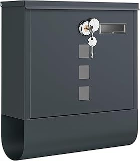 SONGMICS GMB20AG Wall-Mounted Post Box with Lock with Rotating Lid, Viewing Window, Name Holder, Newspaper Compartment, Easy Assembly, 10 x 30.8 x 33.8 cm, Charcoal Grey
