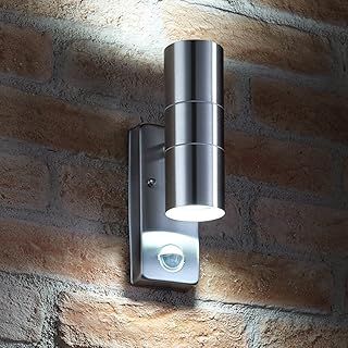 Auraglow PIR Motion Sensor Stainless Steel Up & Down Outdoor Wall Security Light - Cool White
