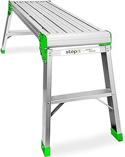 StepIt 150kg Lightweight Aluminium Work Platform, Folding Step Up/Hop Up Platform - 760x420mm - Working 2 Step Up Ladder With Secure Lock, High Capacity Maximum Weight Bench, EN131 Certified