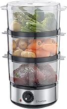 Russell Hobbs 3 Tier Electric Food Steamer, 7L, Stackable baskets for easy storage, Dishwasher safe BPA free baskets, Rice bowl inc, 60 min timer, Healthy eating, Energy saving, 400W, 14453
