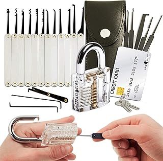 20-Piece Lockpicking Set with Transparent Padlock and Detailed Instructions - Professional Lock Picking Kit for Beginners, Experts - Portable Mens Gadgets for Security and Training